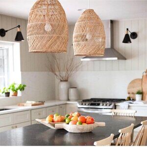 Serena & Lily Headlands Small Rattan Bell Pendant-Natural Brown